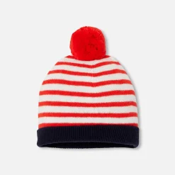 Accessoires-Jacadi Bonnet bébé garçon à pompon - BLANC/ROUGE