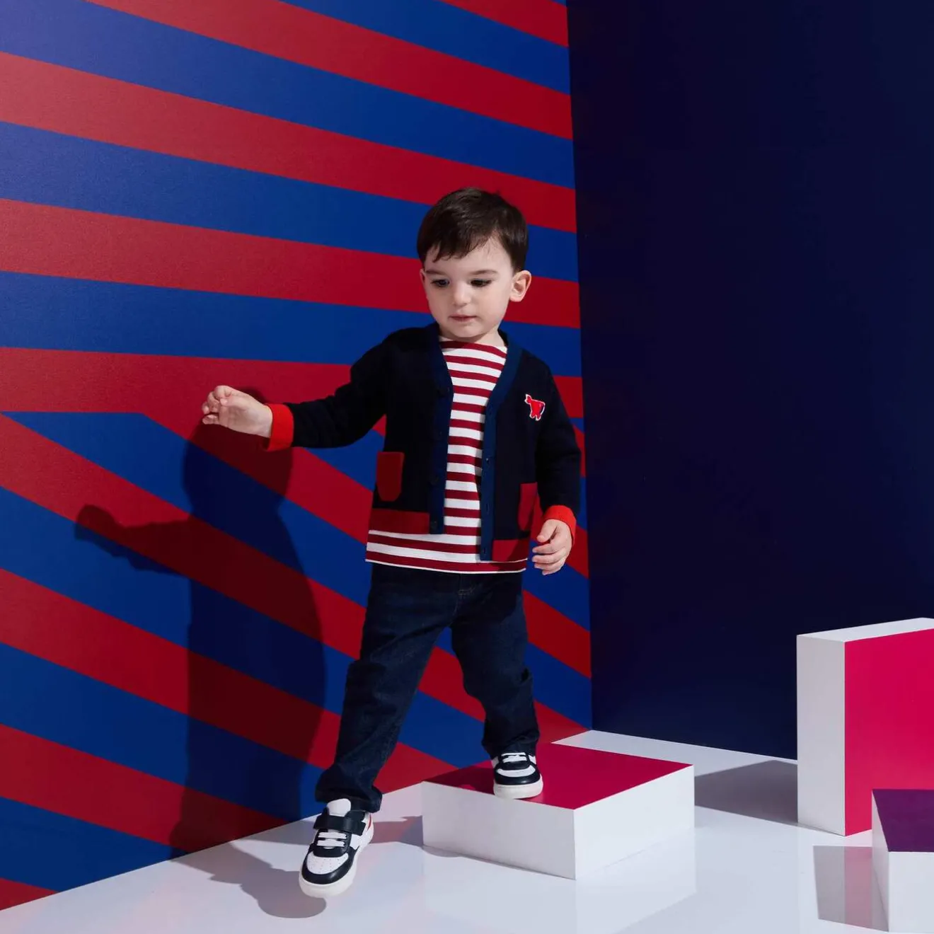 Pull, Sweat Et Cardigan-Jacadi Cardigan bébé garçon - MARINE/ROUGE