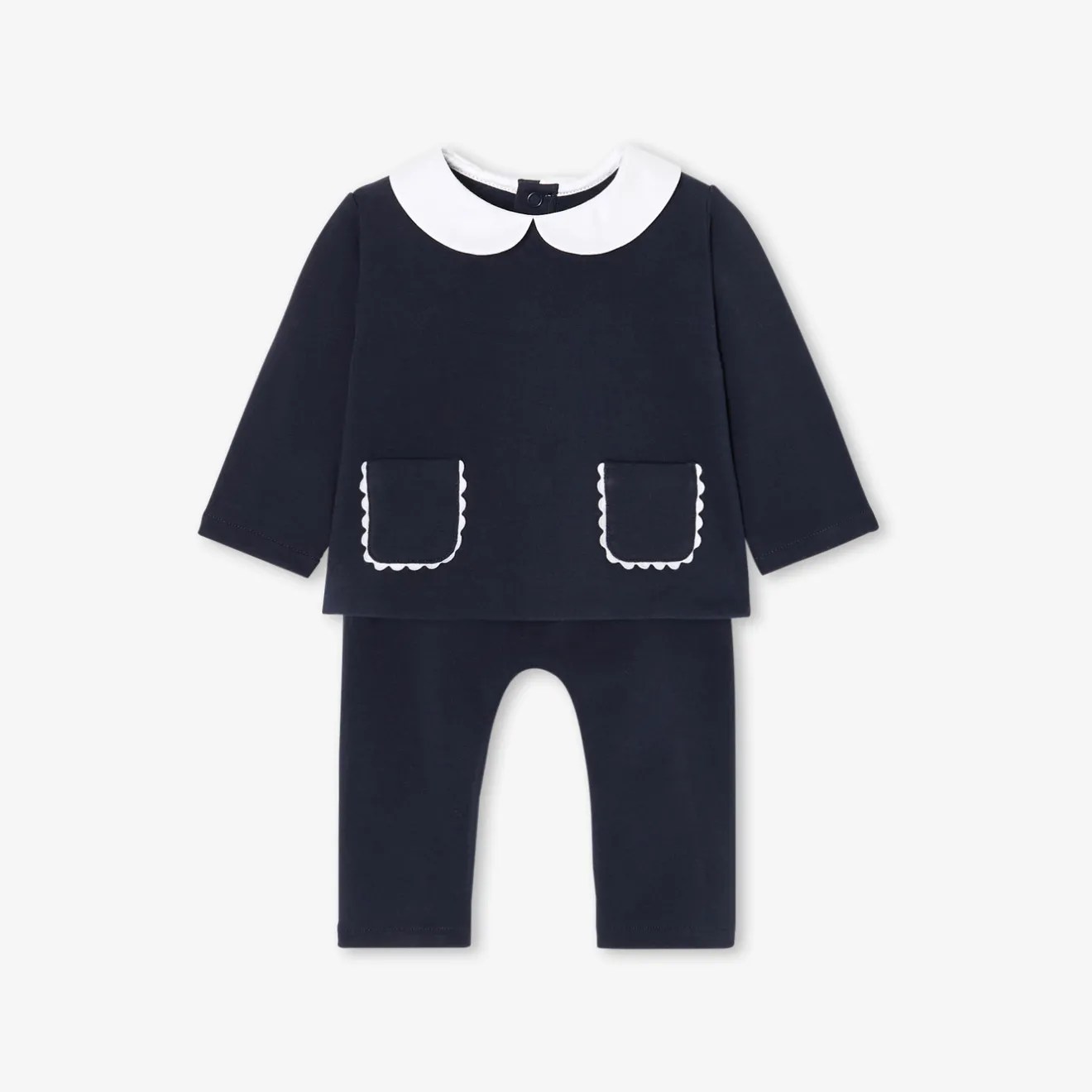 Combinaison, Barboteuse Et Ensemble-Jacadi Ensemble confort bébé fille en molleton - MARINE CLAIR