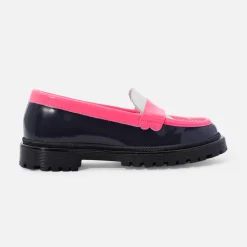Derbies Et Mocassins|Chaussures-Jacadi Mocassins enfant fille en cuir glacé - lore BLEU/MULTICO