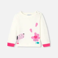 Pull, Sweat Et Cardigan-Jacadi Pull bébé fille Intarsia fleur - lore BLANC DOUX/MULTICO
