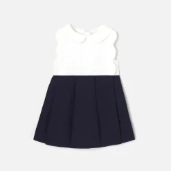 Robe-Jacadi Robe de cérémonie bébé fille BLANC/MARINE